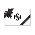 Gift card with black bow and 'JSL' initials on a white background