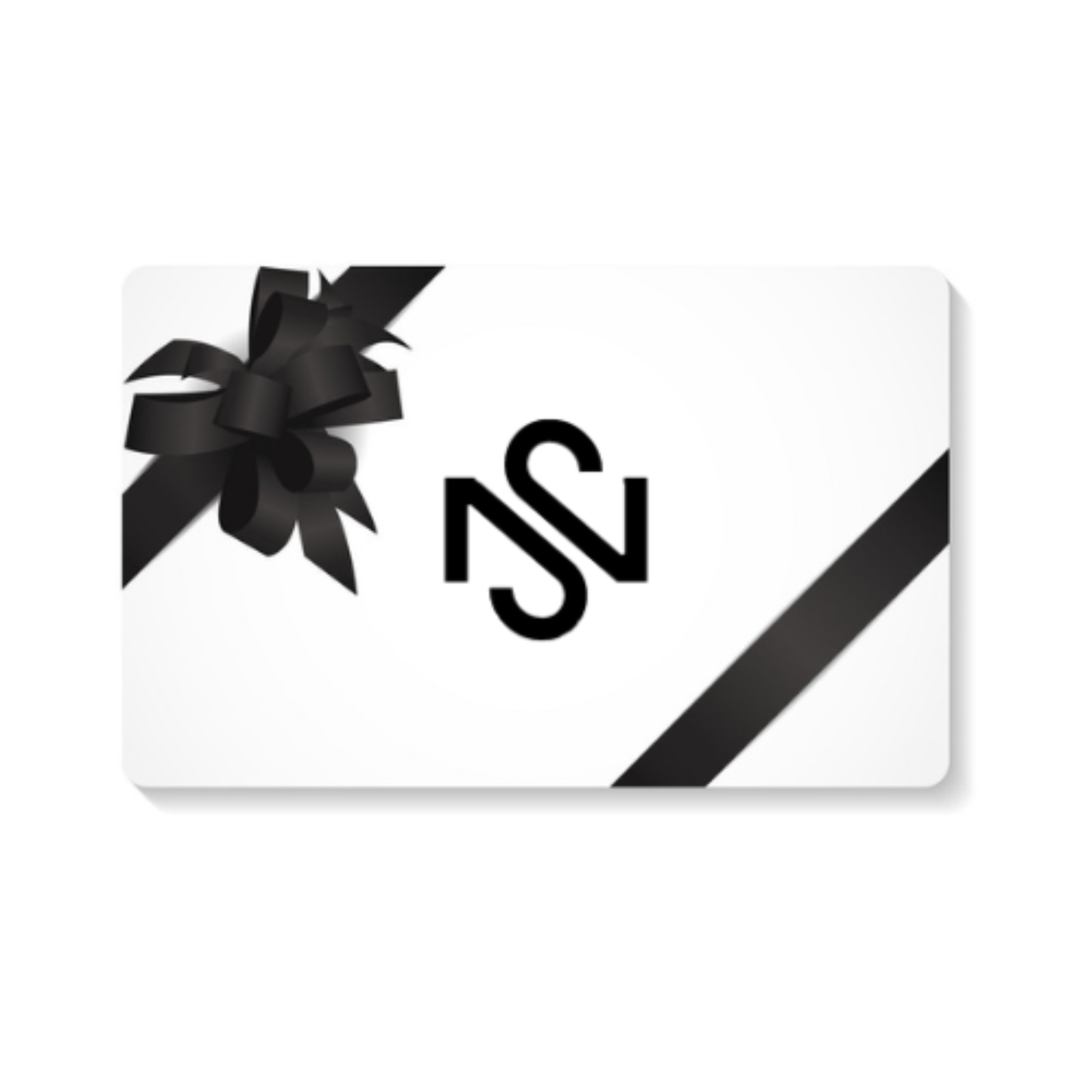 Gift card with black bow and 'JSL' initials on a white background